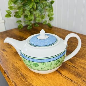 Wedgwood WATERCOLOUR 4-Cup Teapot White Green Blue Floral Band Tea Pot England